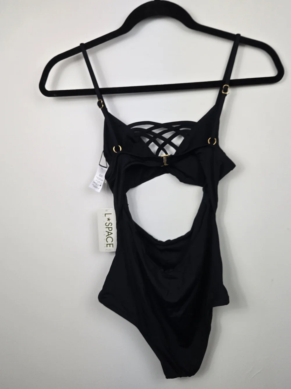 L*Space Black Cutout Madie One Piece Swimsuit NWT Strappy Resort 6 Quiet Luxury - Picture 7 of 9